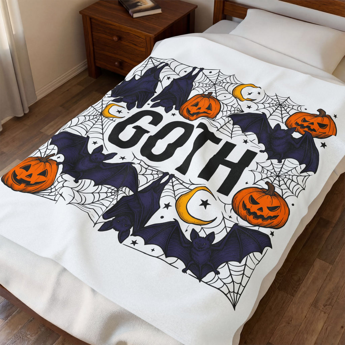 Vampire Pumpkin Goth Autumn Gift Horror Bloodsucking Dark Fan Macabre Fall Hand Drawn Webbing Blanket