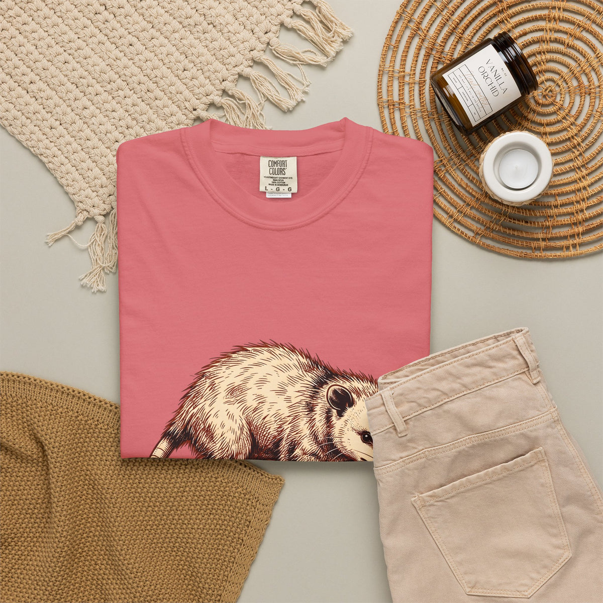 Opossum Illustration T-Shirt Funny Pet Gift Women Retro T-Shirt Possum T-Shirt Comedy Fan Vintage T-Shirt Animal Graphic Sketch Wildlife Comedy