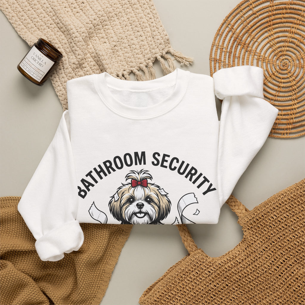 Shih Tzu Puppy Sweatshirt Dog Joke Gift Women Comic Sweatshirt Puppy Sweatshirt Dog Fan Cartoon Sweatshirt Humor Graphic Sketch Bathroom Paper Sweatshirt