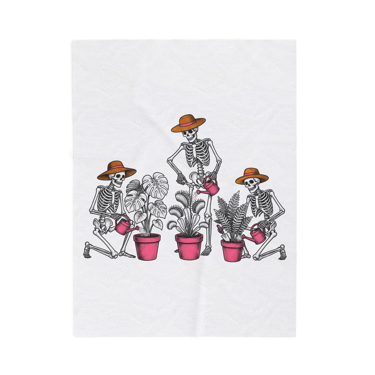 Skull Gardener Halloween Plants Gift Sketch Skeleton Horror Fan Drawing Floral Retro Potted Plants Blanket