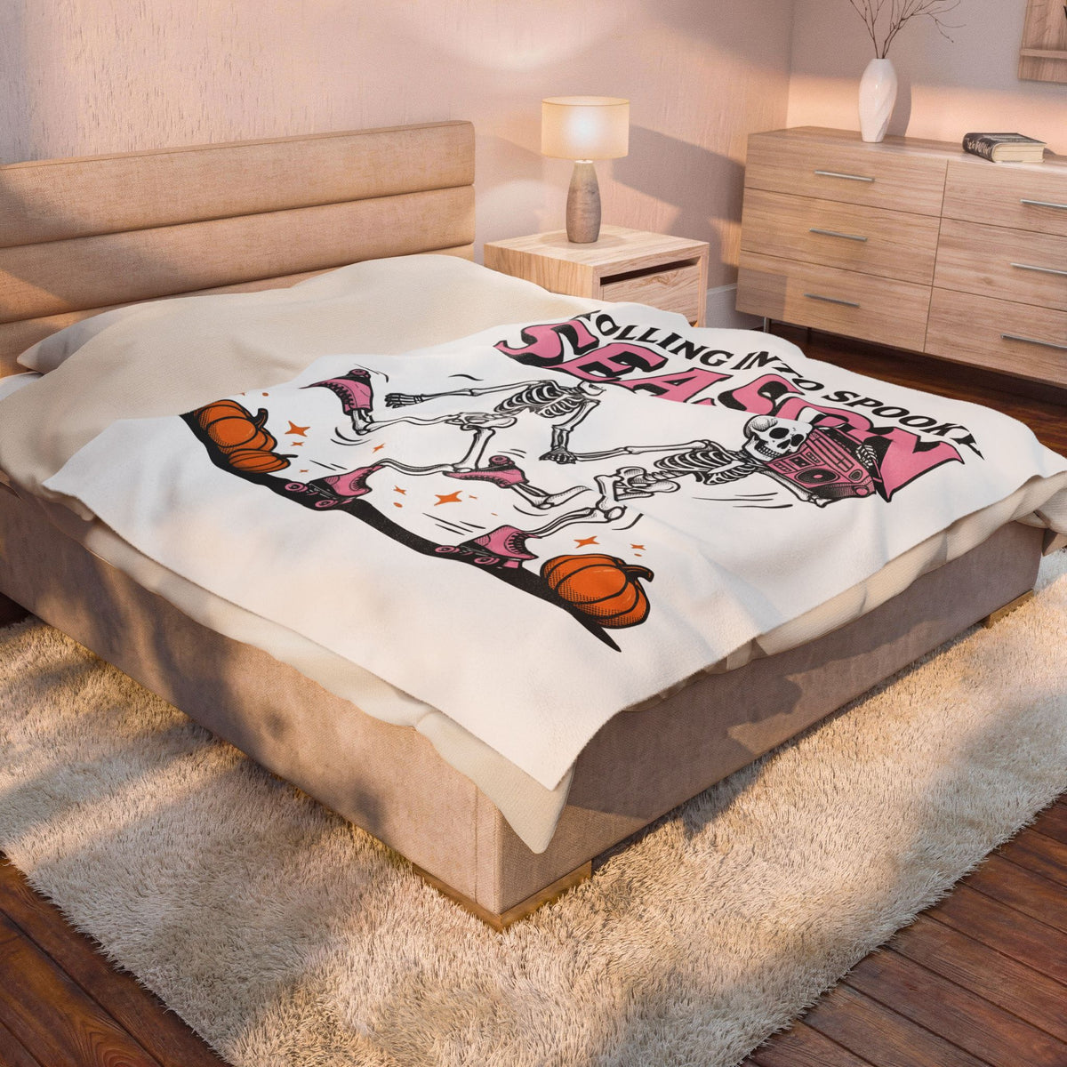 Skull Roller Skate Blanket Halloween Celebration Gift Women Vintage Blanket Roller Skating Blanket Spooky Fan Retro Blanket