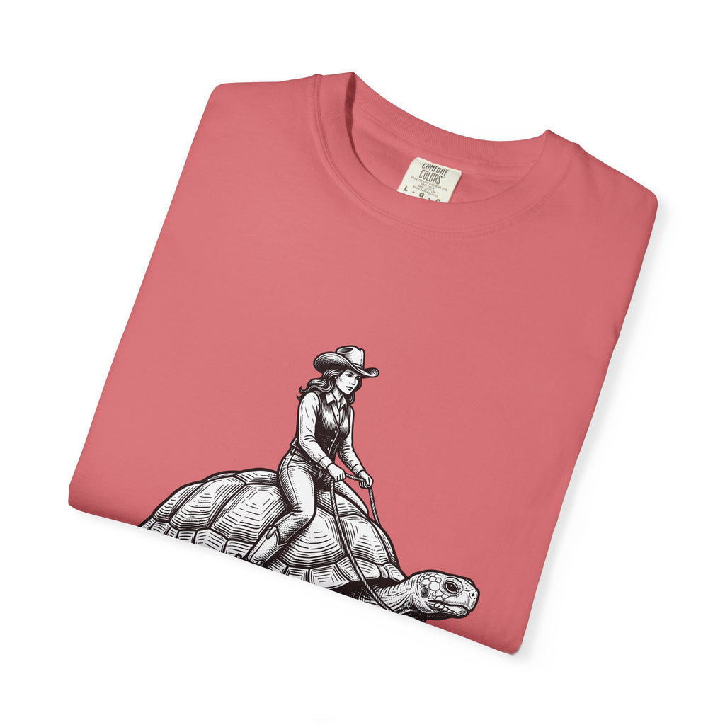 Cowgirl Riding Tortoise T-Shirt Cowgirl Western Gift Women Vintage T-Shirt Cowgirl Riding Turtle T-Shirt Rodeo Fan Retro T-Shirt Western Design