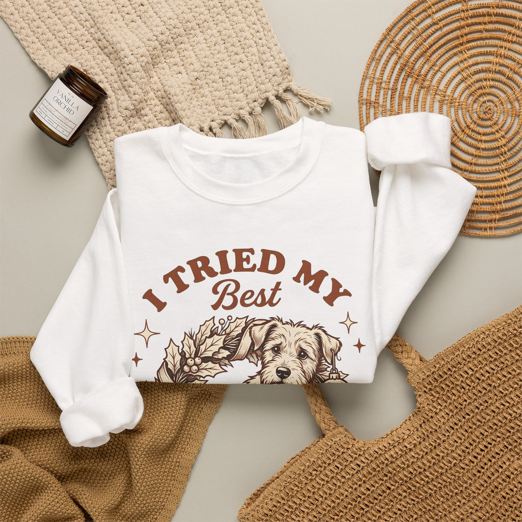 Dog Garland Sweatshirt Christmas Pets Gift Women Classic Sweatshirt Dog Swag Sweatshirt Xmas Fan Doggy Graphic Sweatshirt Doodle Bauble Sweatshirt