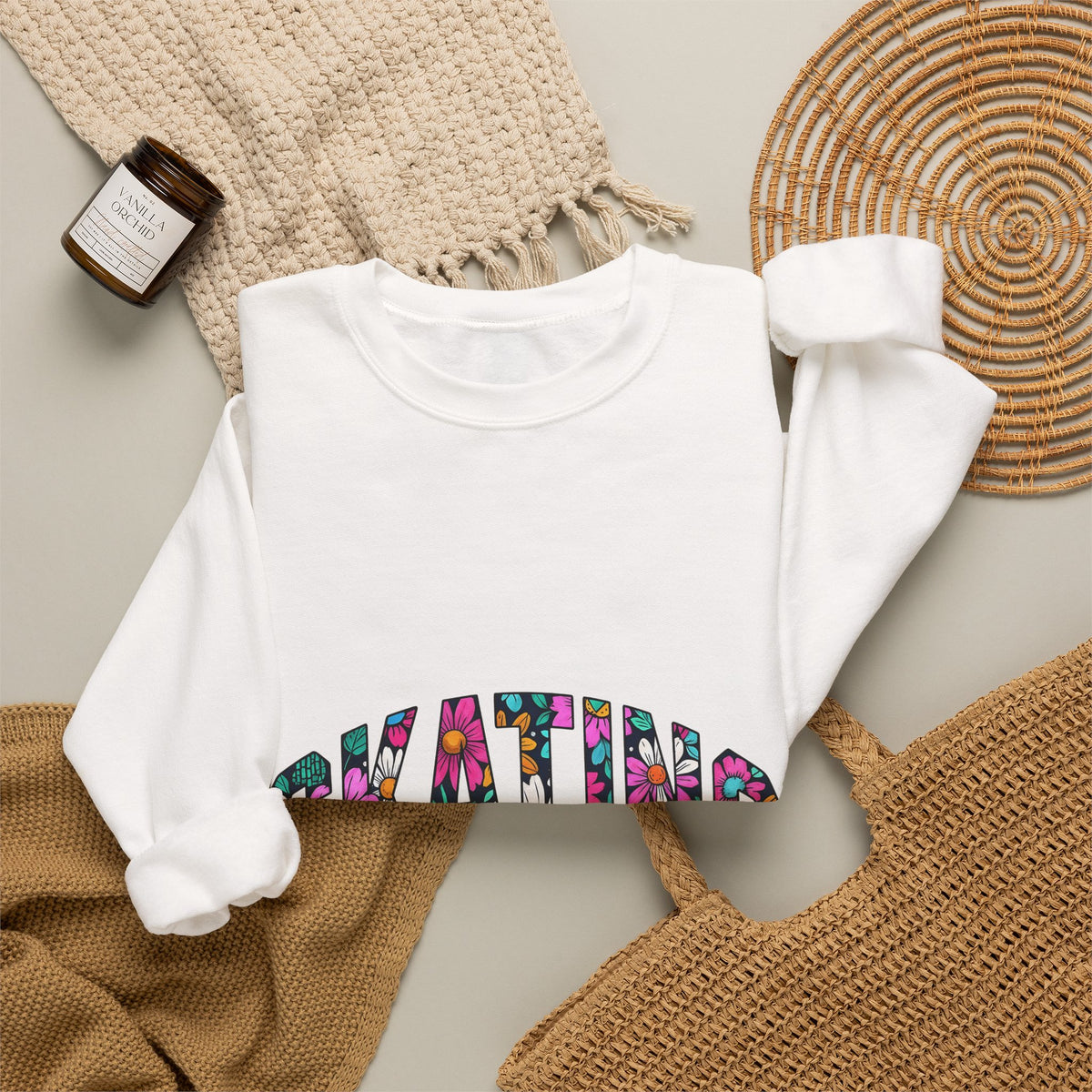 Floral Text Sweatshirt Skating Nature Gift Women Simple Graphic Sweatshirt Typography Sweatshirt Skater Fan Minimalist Sweatshirt Earth Graphic Old School