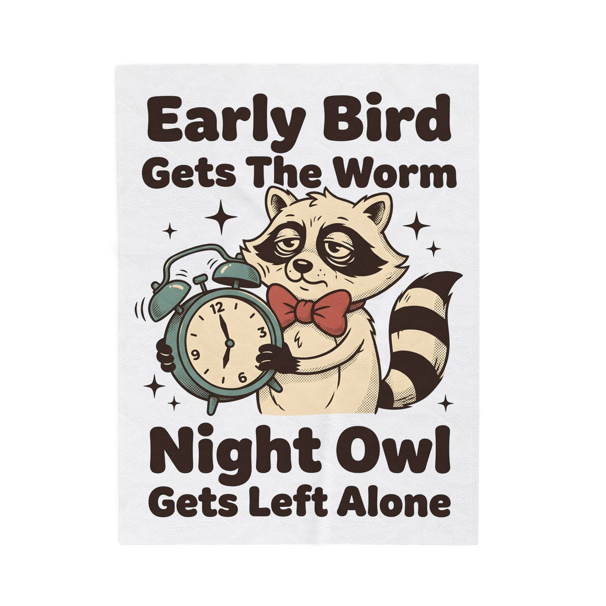 Raccoon Clock Blanket Funny Animal Gift Women Cartoon Blanket Clock Blanket Humor Fan Comic Blanket Wildlife Graphic Retro Stars Blanket