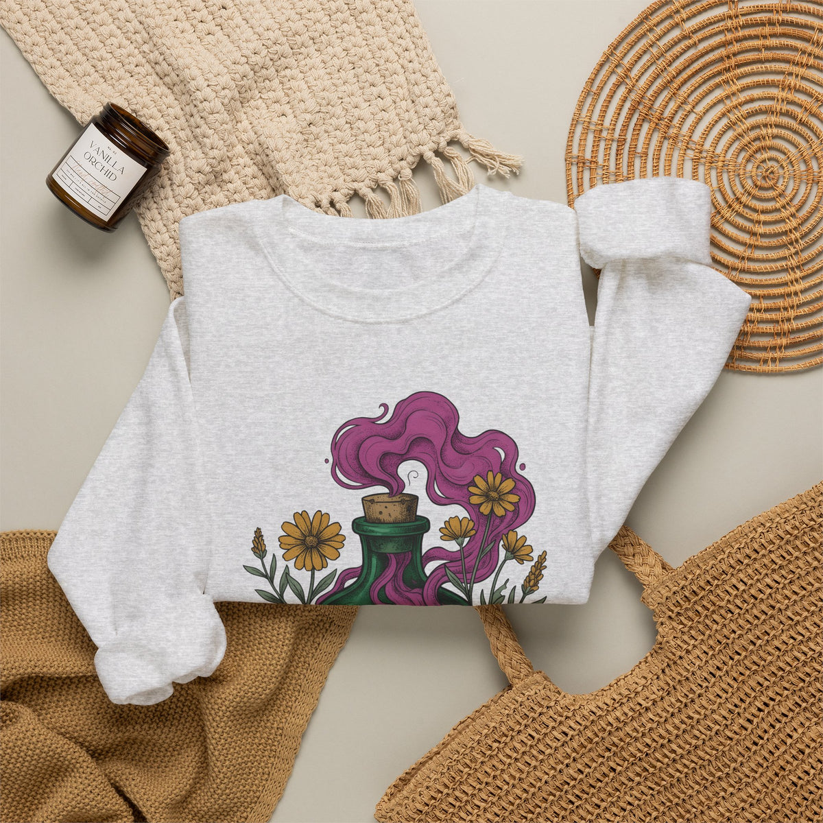 Elixir Flask Sweatshirt Halloween Magic Gift Women Cartoon Sweatshirt Potion Bottle Sweatshirt Spooky Fan Toon Sweatshirt Magical Graphic