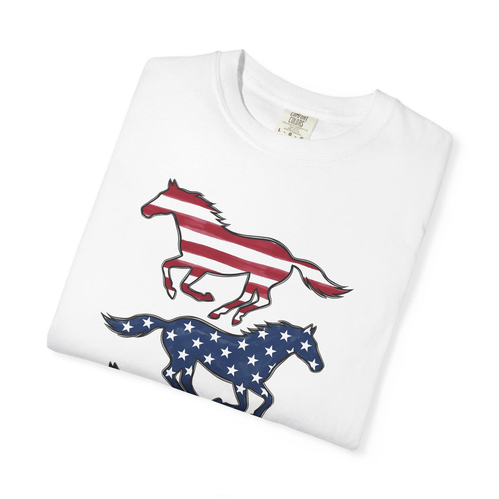 Freedom Horse T-Shirt America 4Th Of July Rodeo Gift Women Illustration T-Shirt Mustang T-Shirt Patriot Fan Vintage Art T-Shirt Rodeo Graphic