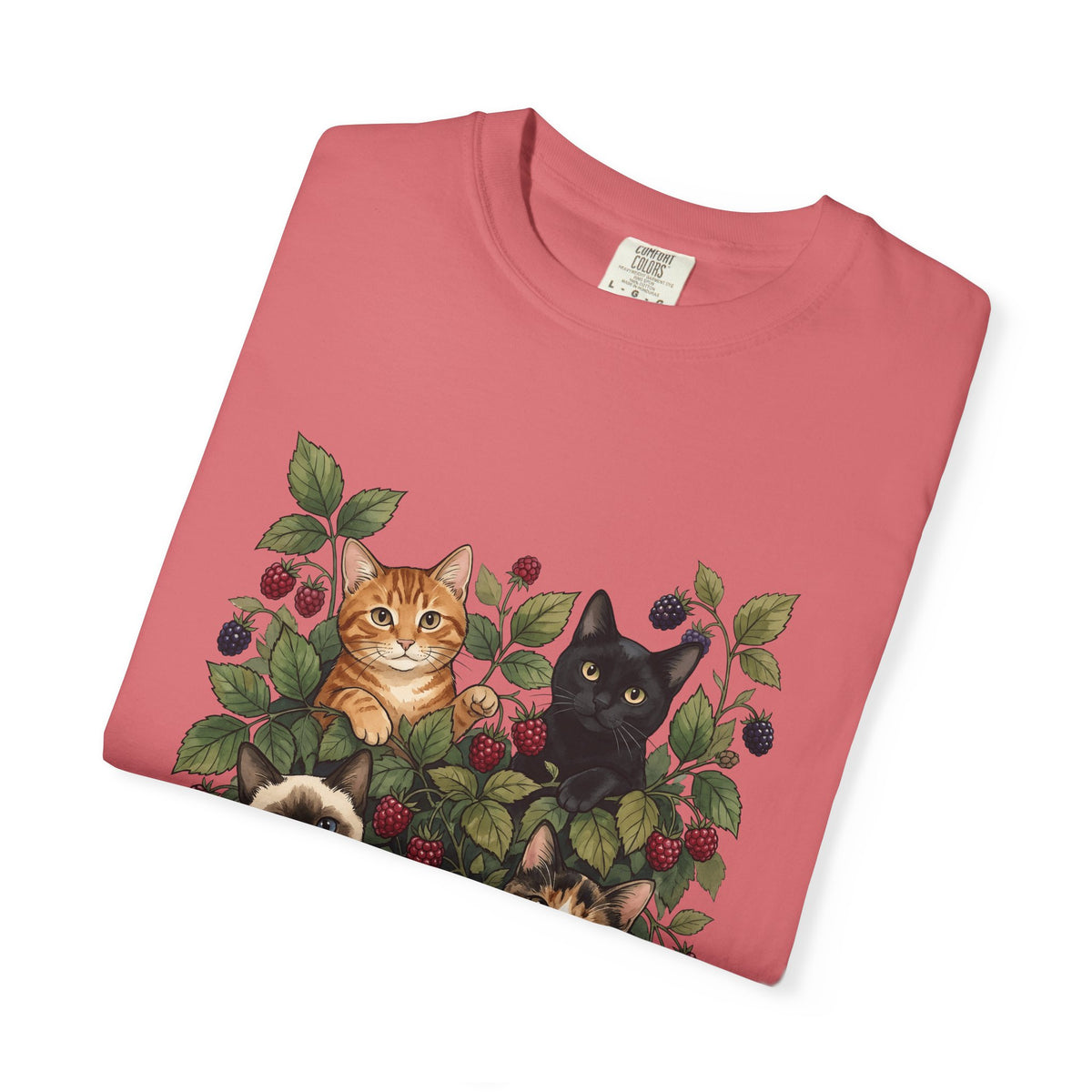 Kittens Berries T-Shirt Cat Garden Gift Women Flower T-Shirt Cats T-Shirt Cat Fan Floral T-Shirt Botanical Graphic Retro Foliage T-Shirt
