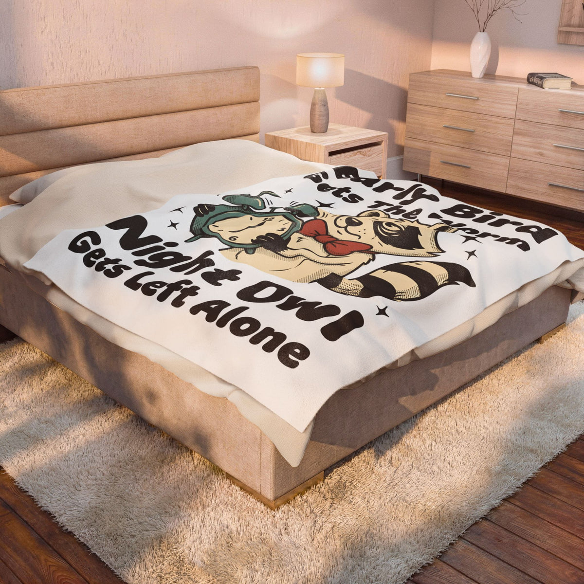 Raccoon Clock Blanket Funny Animal Gift Women Cartoon Blanket Clock Blanket Humor Fan Comic Blanket Wildlife Graphic Retro Stars Blanket