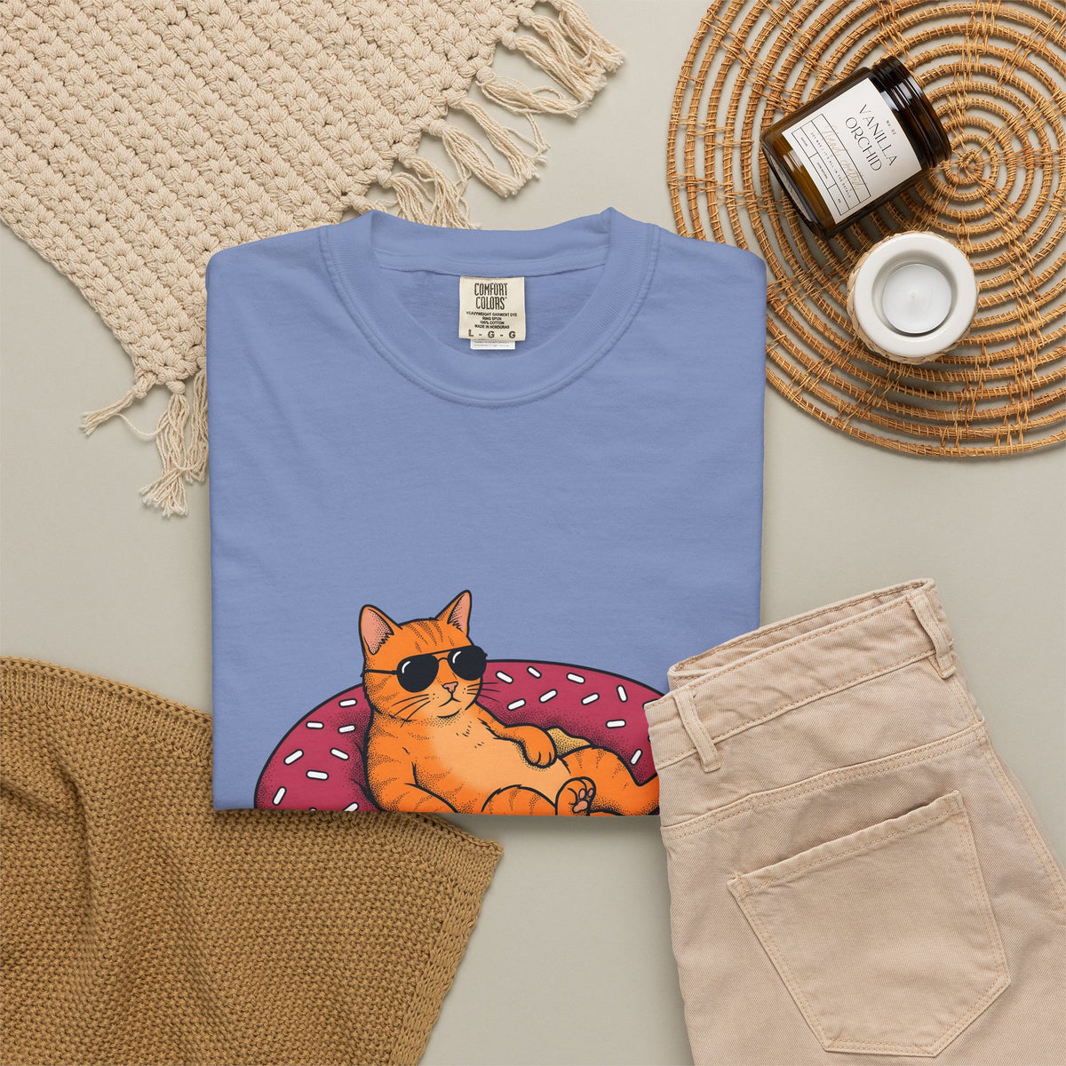 Feline Donut T-Shirt Cat Cuisine Gift Women Animated T-Shirt Cat T-Shirt Cat Fan Kitty T-Shirt Food Graphic Classic Glasses T-Shirt