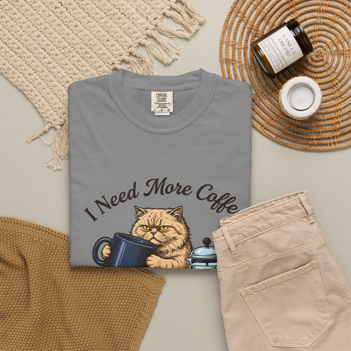 Cranky Cat T-Shirt Cat Latte Gift Women Old School T-Shirt Grumpy Cat T-Shirt Cat Fan Feline T-Shirt Coffee Graphic Doodle T-Shirt T-Shirt
