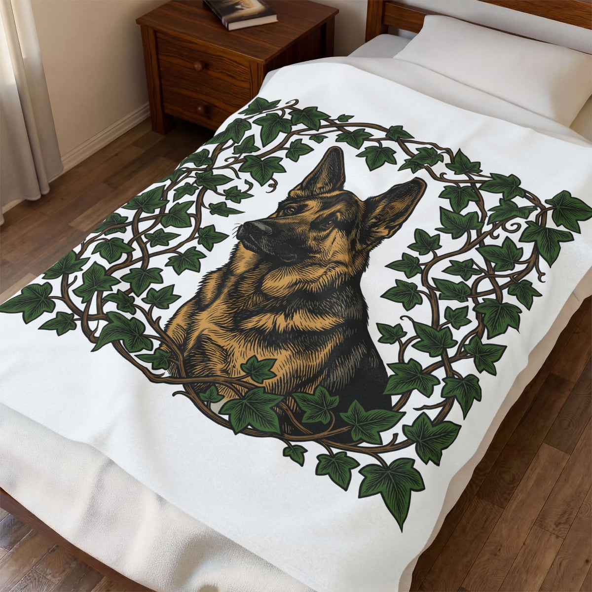 German Shepherd Dog Blanket Dog Outdoors Gift Women Realistic Blanket Alsatian Blanket Dog Fan Shepherd Graphic Blanket Retro Vine Blanket