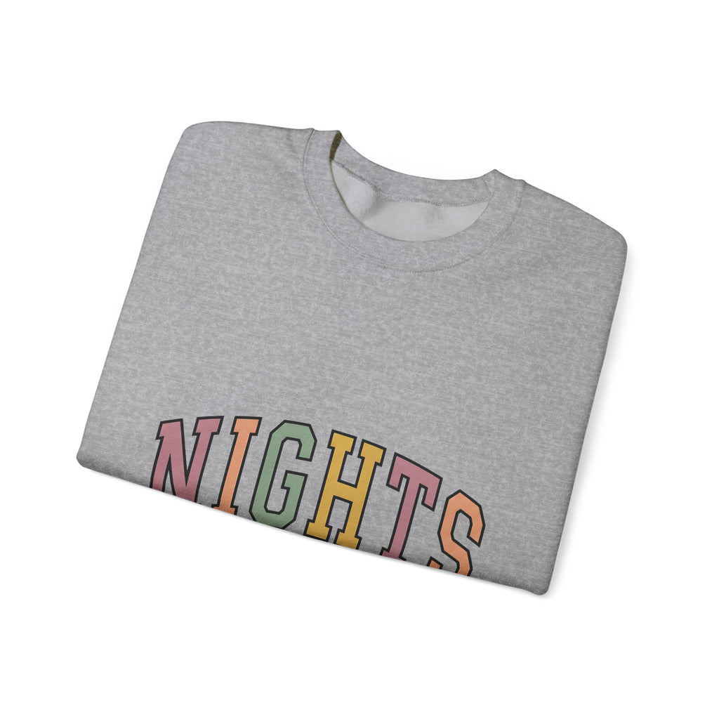 Varsity Lettering Design Sweatshirt Nurses Graveyard Shift Gift Women Pale Hues Sweatshirt Letterman Sweatshirt Nursing Enthusiast Pastel Sweatshirt Night