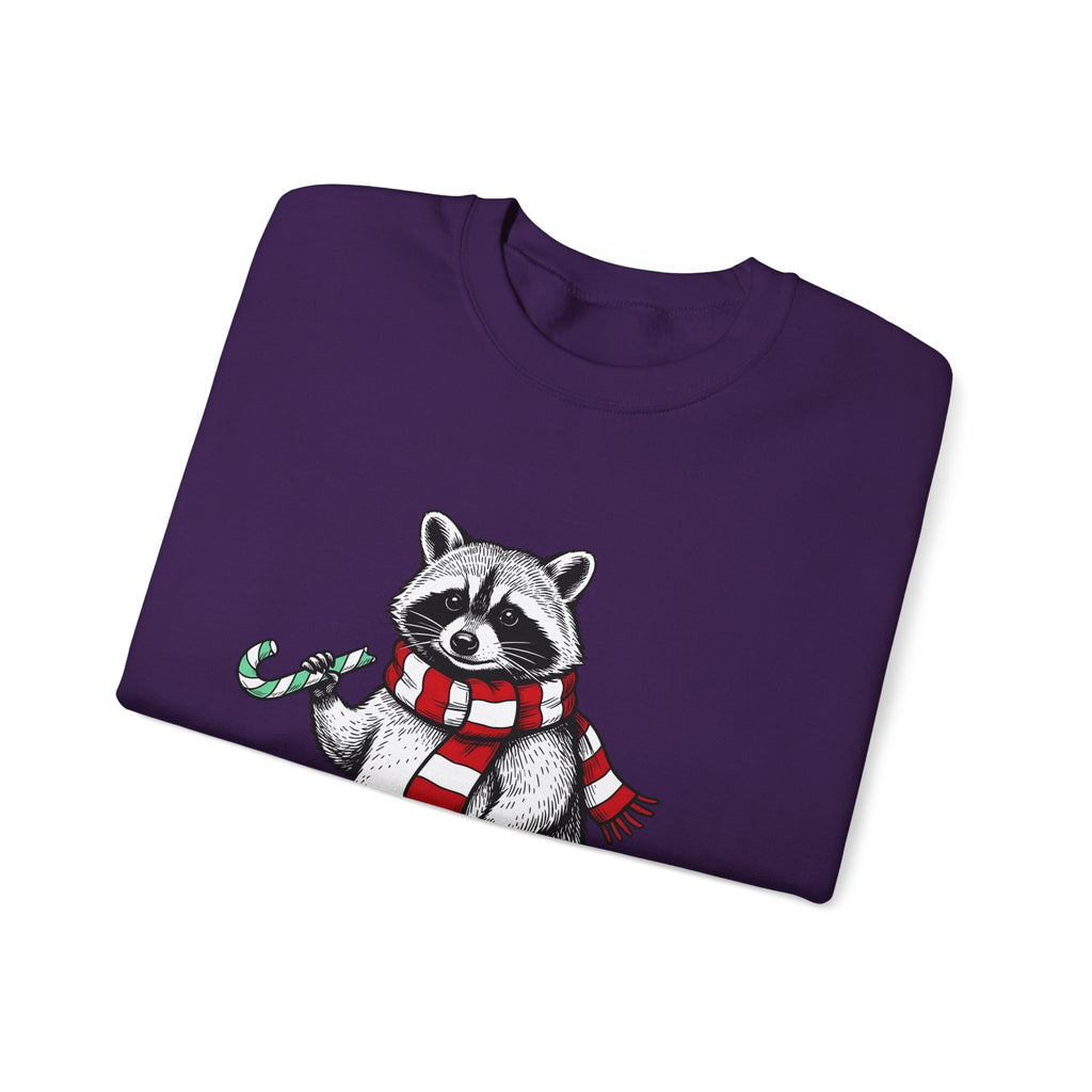 Raccoon Illustration Sweatshirt Animals Holiday Gift Women Sketch Sweatshirt Trash Panda Sweatshirt Wildlife Fan Drawing Graphic Christmas Retro Peppermint
