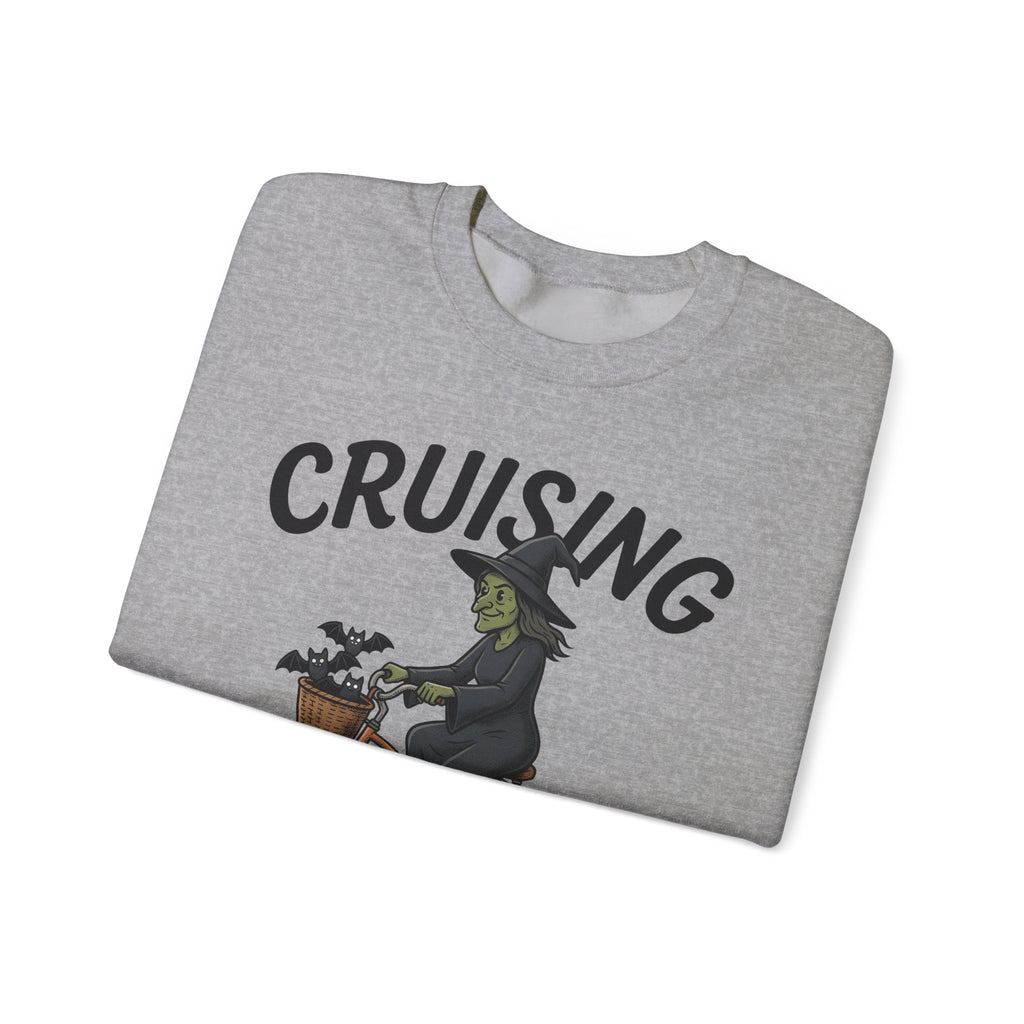 Witch Cycle Sweatshirt Halloween Prank Gift Women Doodle Sweatshirt Witchcraft Sweatshirt Horror Fan Witchy Sweatshirt Prank Graphic Classic Bat Silhouette