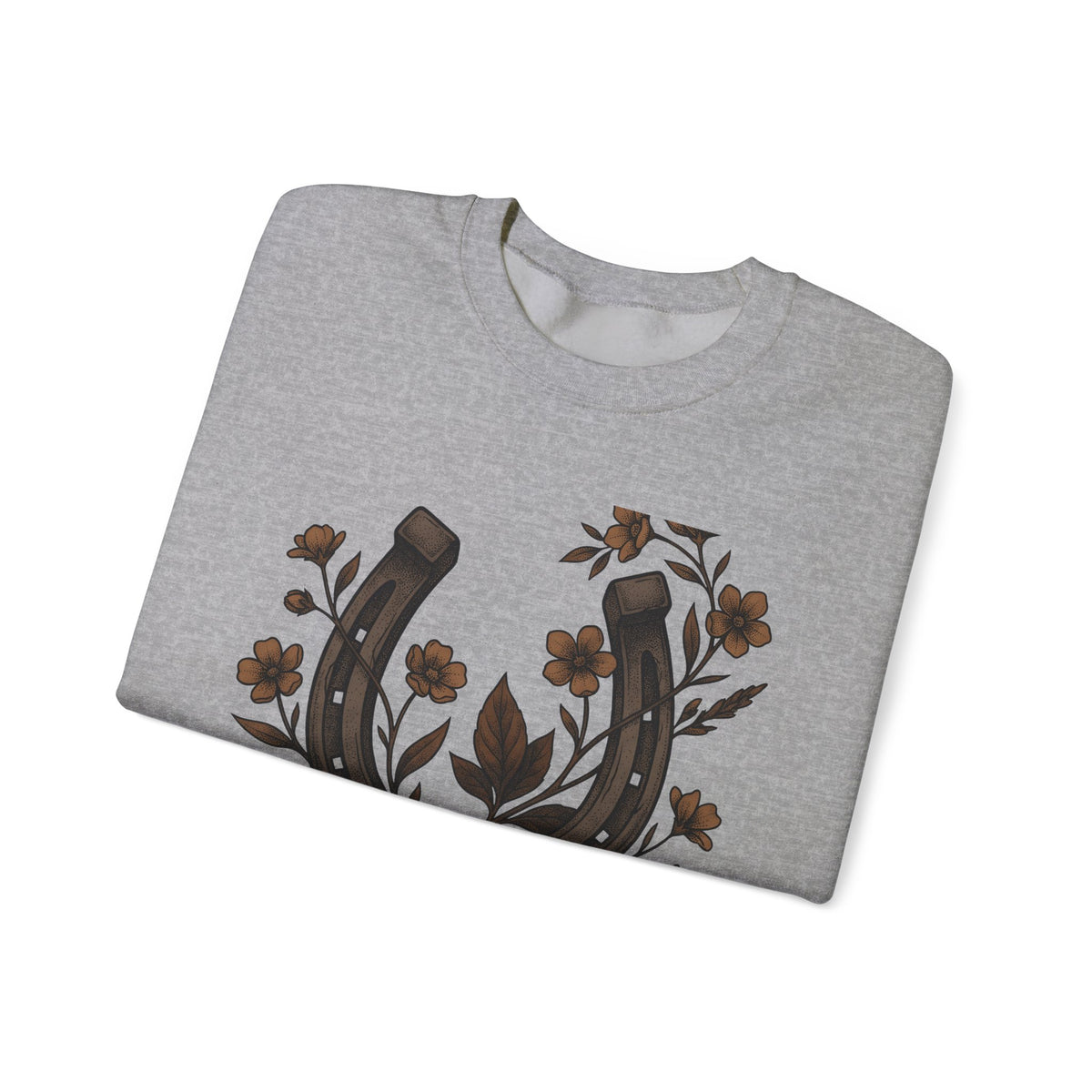 Horseshoe Blossom Sweatshirt Cowgirl Bohemian Gift Women Sketch Sweatshirt Lucky Clover Sweatshirt Cowgirl Fan Hand Drawn Sweatshirt Hippie Graphic Prairie