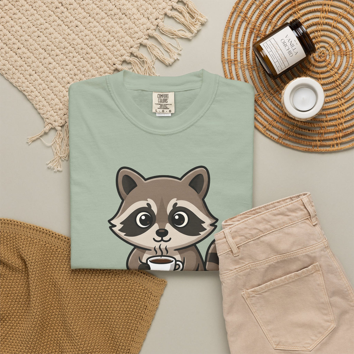 Raccoon Drink Cup T-Shirt Coffee Fauna Gift Women Delightful T-Shirt T-Shirt T-Shirt Coffee Fan Wildlife Graphic T-Shirt Toon Beast T-Shirt