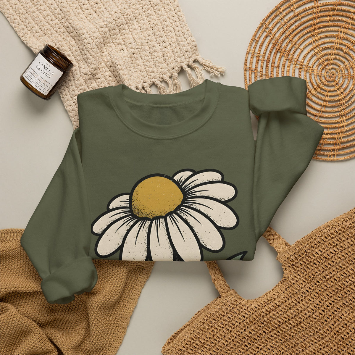 Daisy Petal Sweatshirt Floral Nature Gift Women Cartoon Sweatshirt Flower Sweatshirt Botanical Fan Comic Sweatshirt Outdoor Graphic Silhouette Sprig Sweatshirt