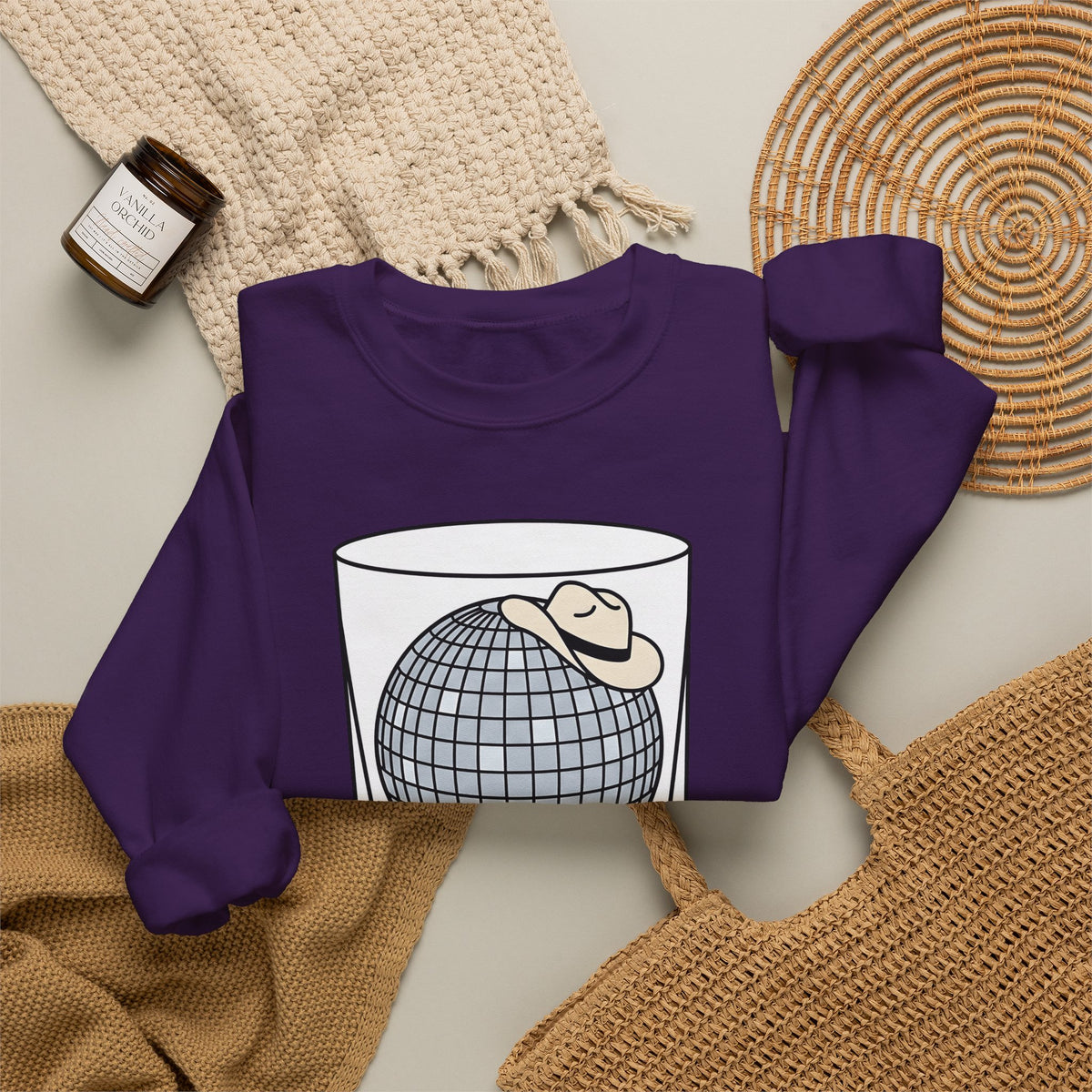 Disco Ball Glass Sweatshirt Cowgirl Festivity Gift Women Cartoon Sweatshirt Mirror Ball Sweatshirt Rodeo Fan Comic Sweatshirt Party Graphic Hand Drawn Cowboy