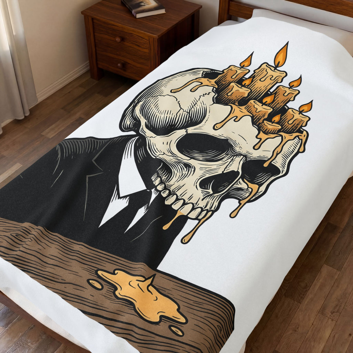 Skull Candles Blanket Gothic Halloween Gift Women Gothic Blanket Candle Blanket Dark Fan Cthulhu Graphic Spooky Blanket Vintage Wax Blanket