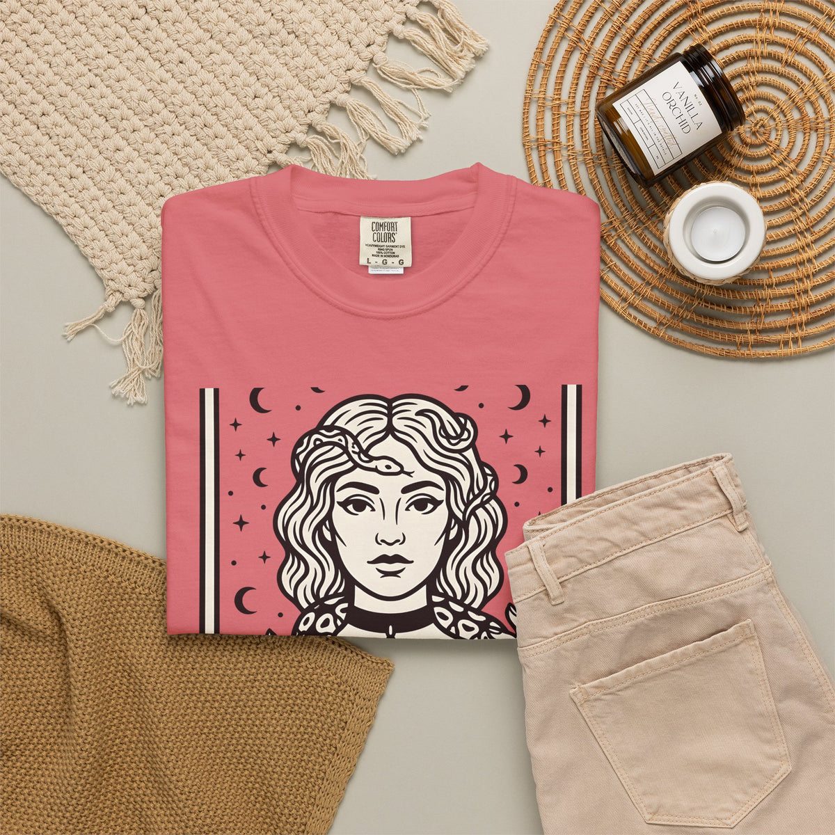 Mystical Female Serpent T-Shirt Boho Chic Spells Gift Women Oracle T-Shirt Snake T-Shirt Bohemian Fan Divination T-Shirt Magic Graphic Retro Lunar