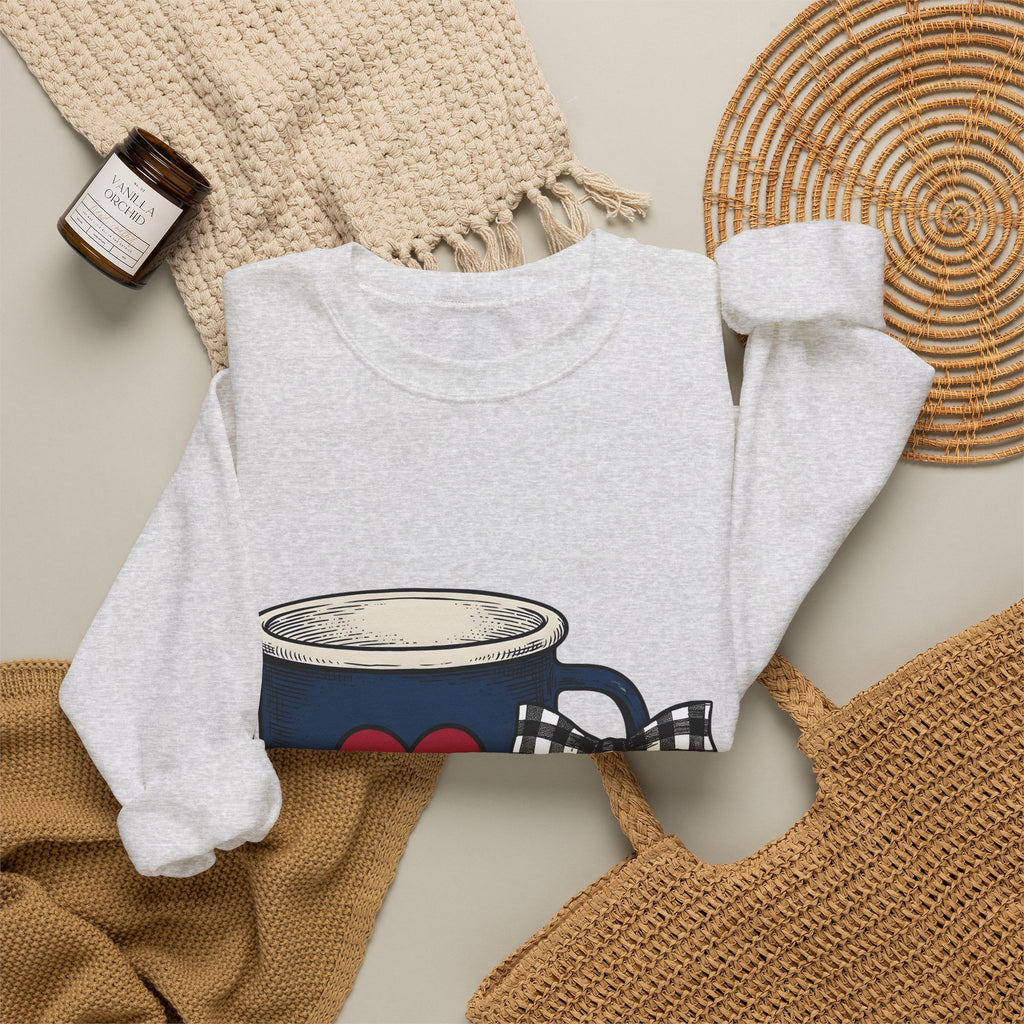 Heart Mug Holiday Coffee Gift Hand Drawn Mug Christmas Fan Coffee Cup Vintage Plaid Sweatshirt
