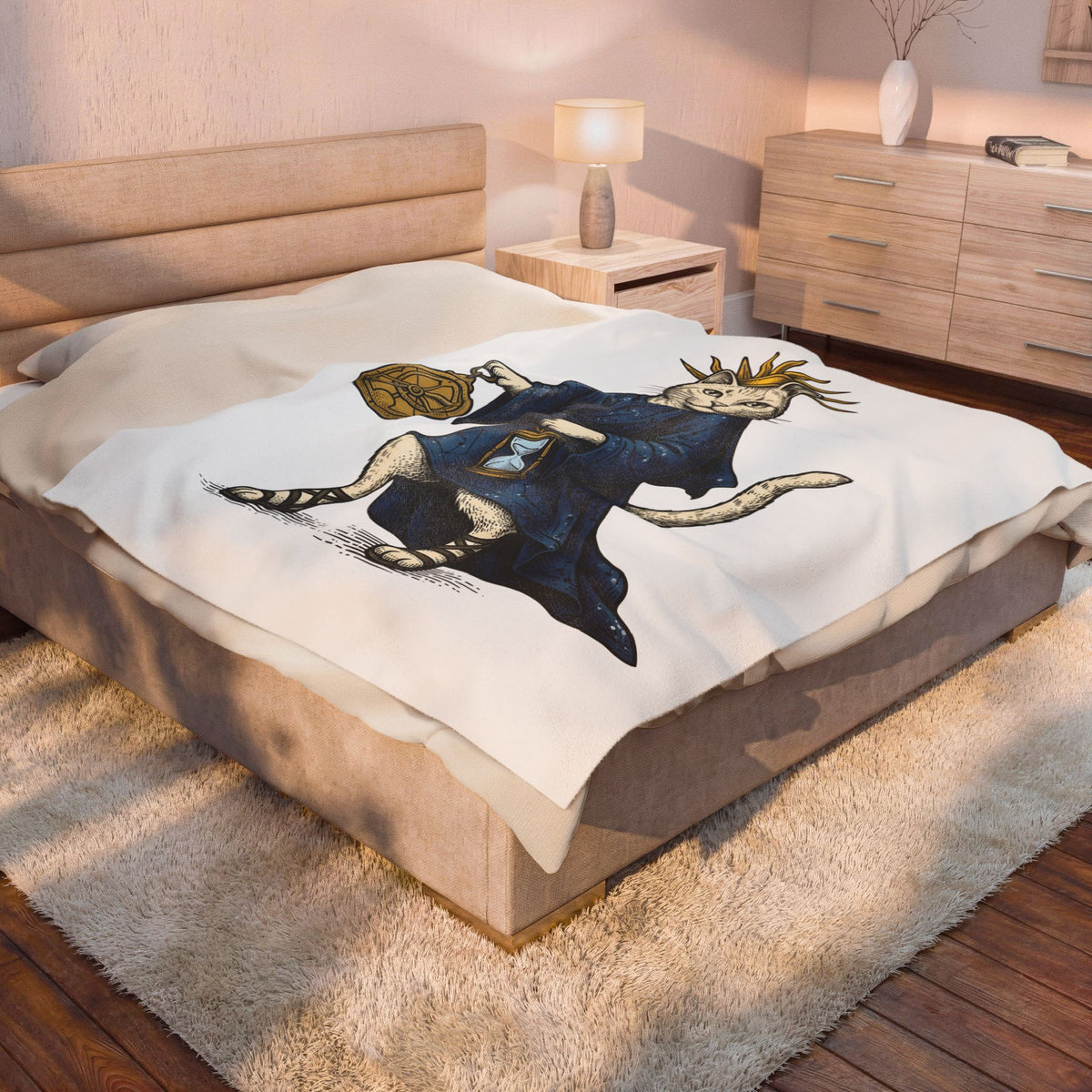 Sorcerer Cat Blanket Cat Mythology Gift Women Old School Blanket Wizard Cat Blanket Cat Fan Feline Blanket Legendary Graphic Line Art Timekeeper