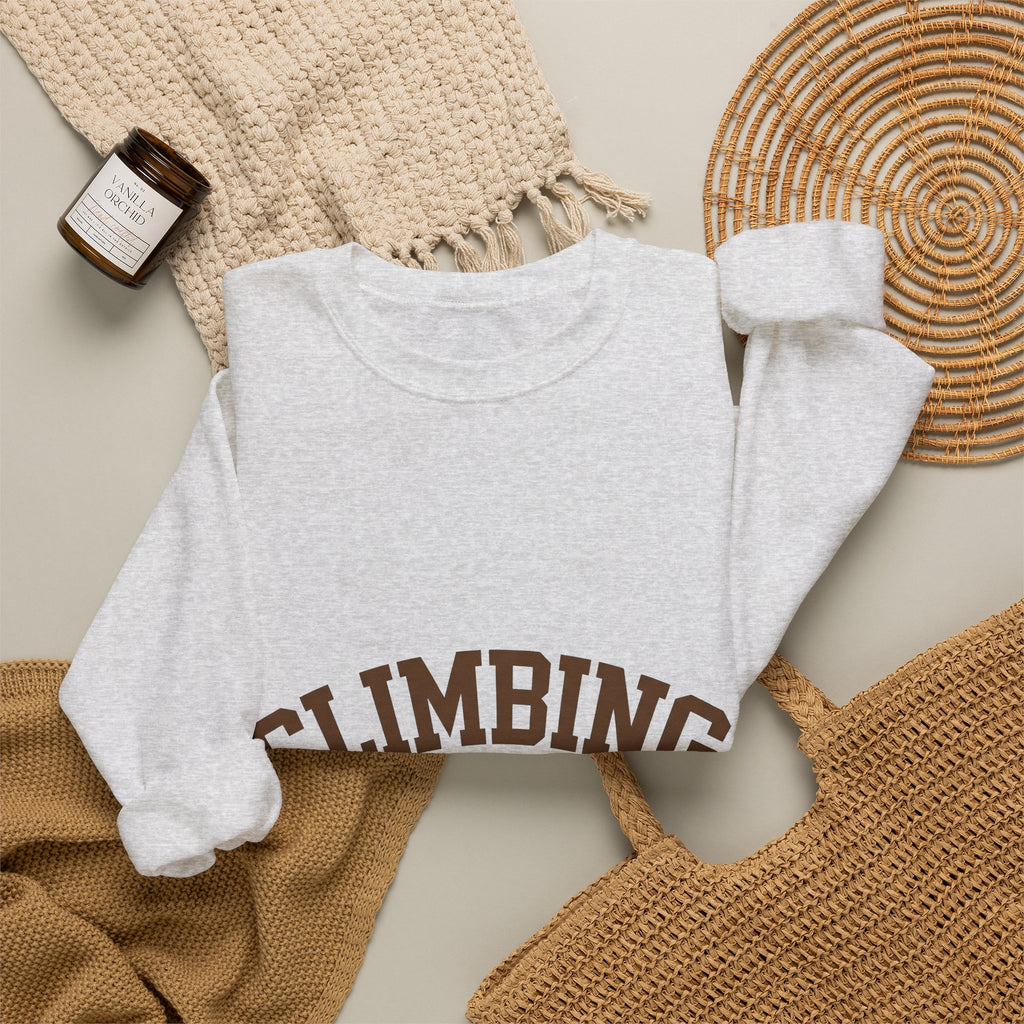 Climbing Text Sweatshirt Climbing Fitness Gift Women Bold Sweatshirt Boulder Sweatshirt Climber Enthusiast Graphic Sweatshirt Workout Graphic Retro Arched
