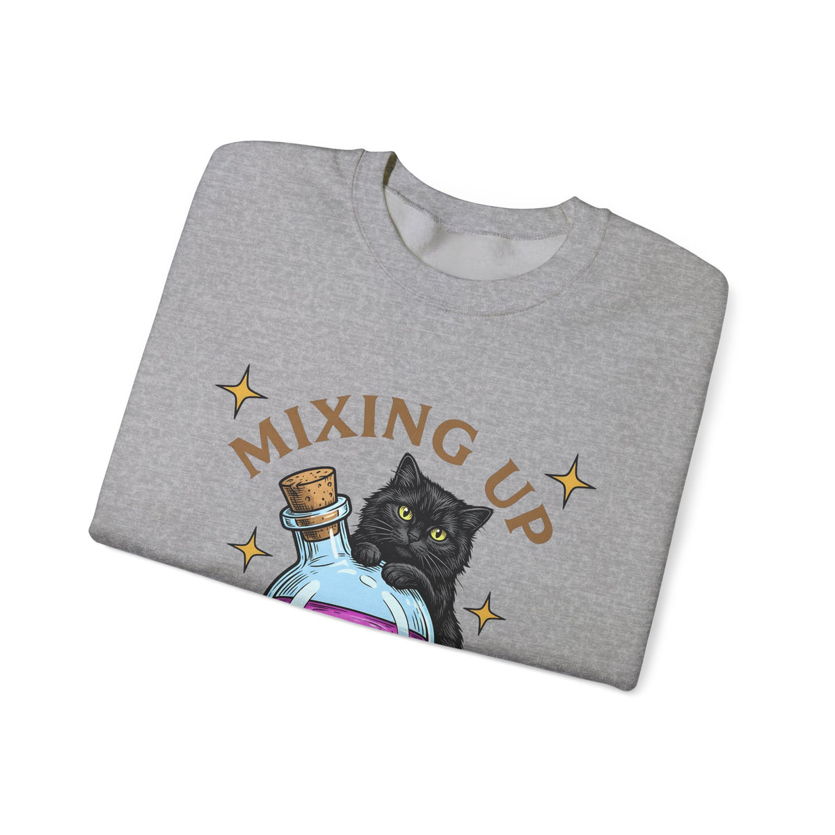 Black Cat Potion Sweatshirt Cat Humor Gift Women Cartoon Sweatshirt Magic Potion Sweatshirt Cat Fan Comic Sweatshirt Funny Graphic Vintage Stars Sweatshirt