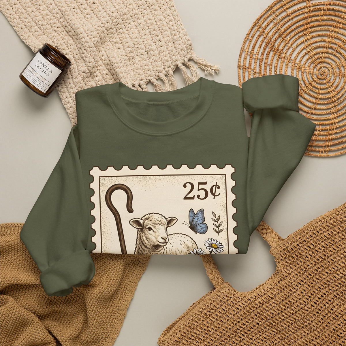 Lamb Drawing Sweatshirt Easter Farmland Gift Women Rustic Sweatshirt Sheep Sweatshirt Spring Fan Country Sweatshirt Farm Graphic Doodle Field Flowers Sweatshirt