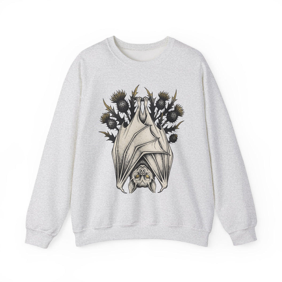 Bat Design Sweatshirt Halloween Greenery Gift Women Macabre Sweatshirt Bat Sweatshirt Horror Fan Dark Sweatshirt Foliage Graphic Sketch Bloom Sweatshirt