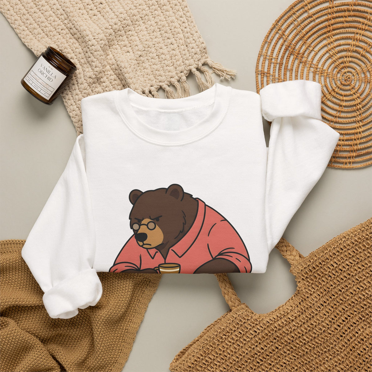 Bear Mocha Sweatshirt Teachers Caffeine Gift Women Illustration Sweatshirt Mocha Sweatshirt Educator Enthusiast Drawing Sweatshirt Caffeine Graphic Doodle