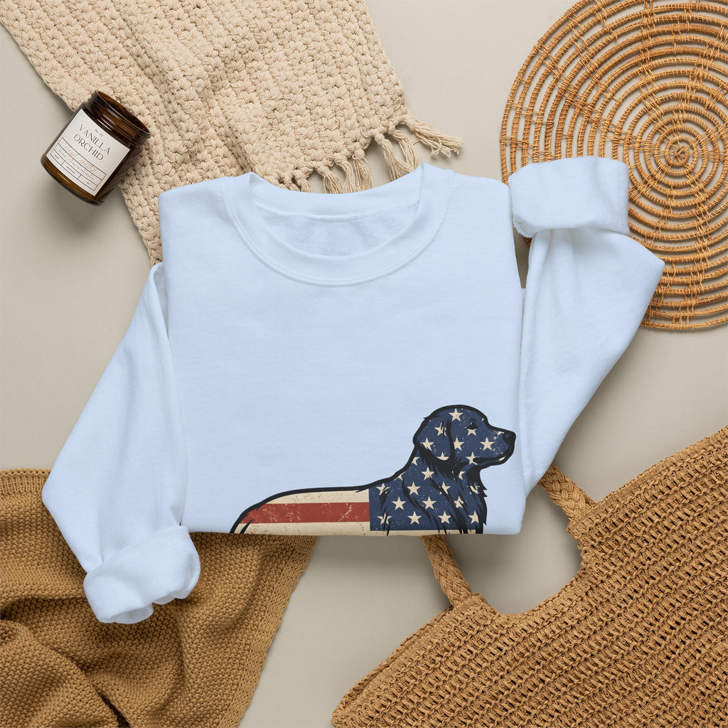 Golden Retriever Sweatshirt 4th Of July Pets Gift Women Retro Sweatshirt Dog Sweatshirt Independence Day Fan Vintage Sweatshirt Animal Graphic Sketch Usa Flag