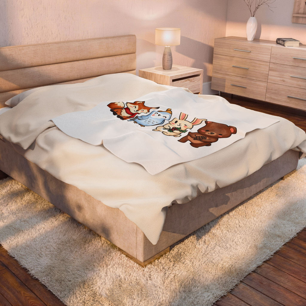 Forest Creatures Blanket Christmas Wildlife Gift Women Adorable Blanket Woodland Blanket Xmas Fan Cute Blanket Animal Graphic Comic Mistletoe