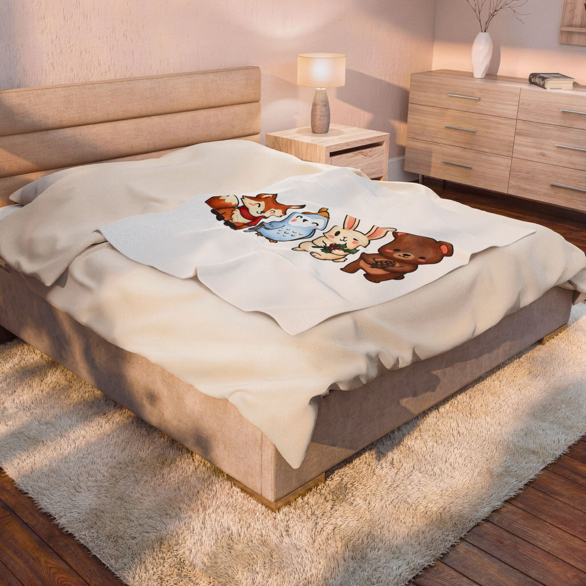 Forest Creatures Blanket Christmas Wildlife Gift Women Adorable Blanket Woodland Blanket Xmas Fan Cute Blanket Animal Graphic Comic Mistletoe