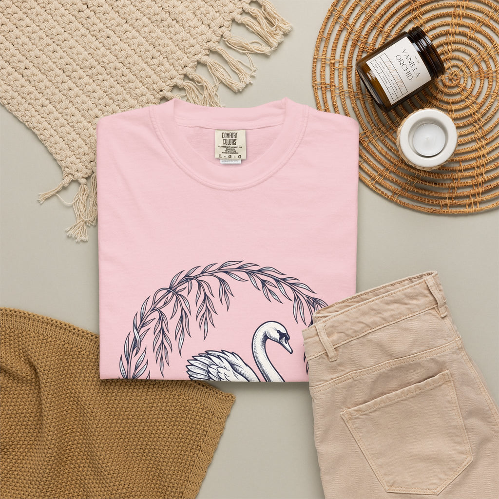 Swan Drawing T-Shirt Animal Environment Gift Women Cartoon T-Shirt Duck T-Shirt Wildlife Fan Waterfowl T-Shirt Eco Graphic Rustic Lake Bloom T-Shirt