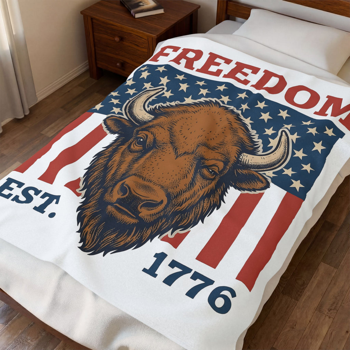 Buffalo Head Blanket America Independence Gift Women Antique Blanket Bison Blanket Patriot Fan Vintage Blanket Liberty Graphic Heritage Stars