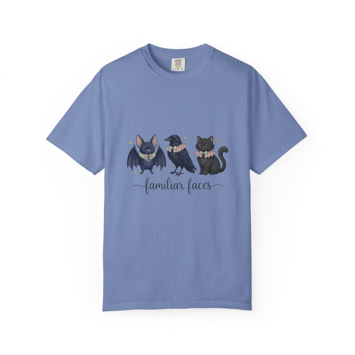 Bat Crow Cat T-Shirt Halloween Witch Gift Women Cute T-Shirt Animal T-Shirt Spooky Fan Cartoon T-Shirt Magical Graphic Hand
