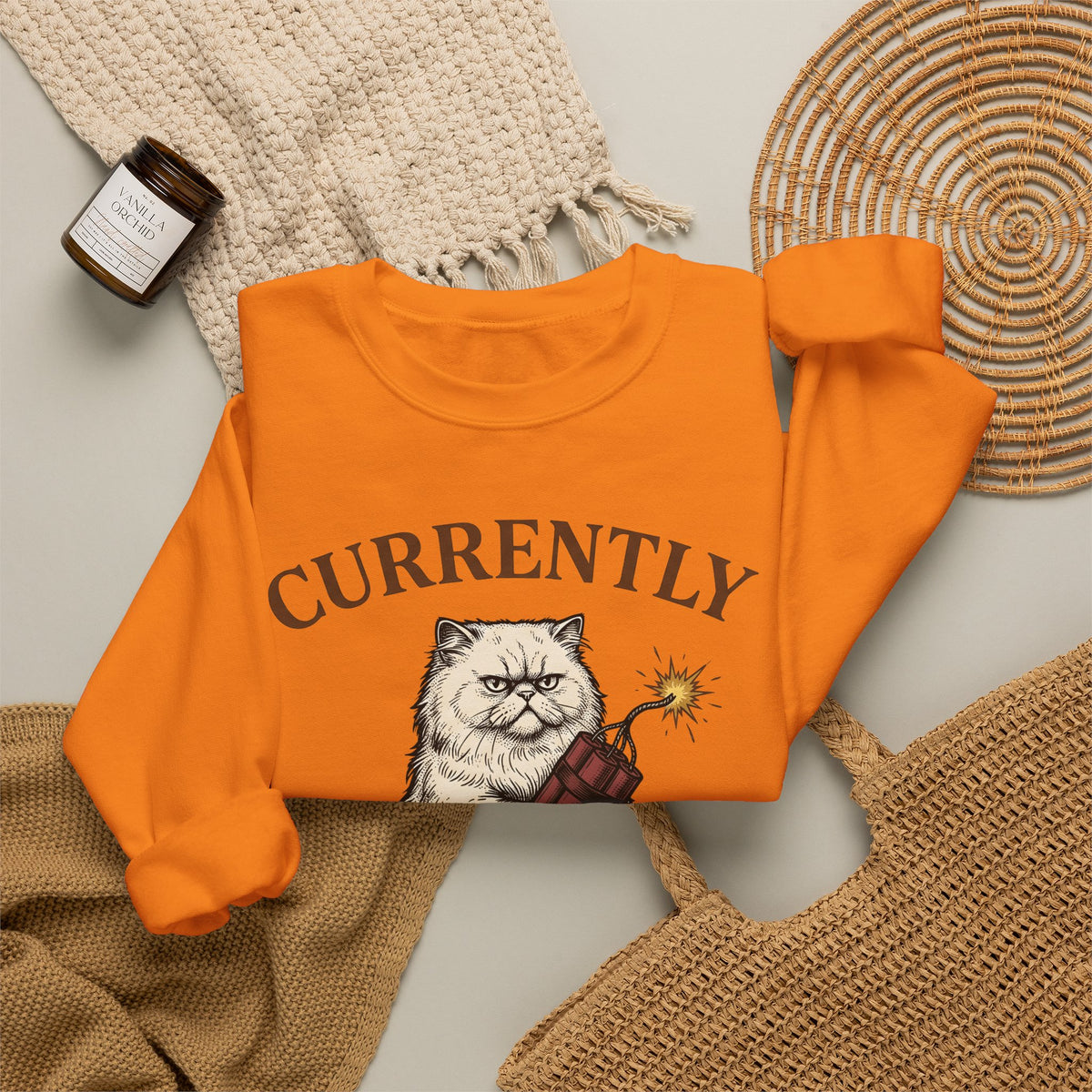 Upset Cat Sweatshirt Funny Wildlife Gift Women Old School Sweatshirt Angry Cat Sweatshirt Humor Fan Vintage Sweatshirt Animal Graphic Doodle Explosion Sweatshirt