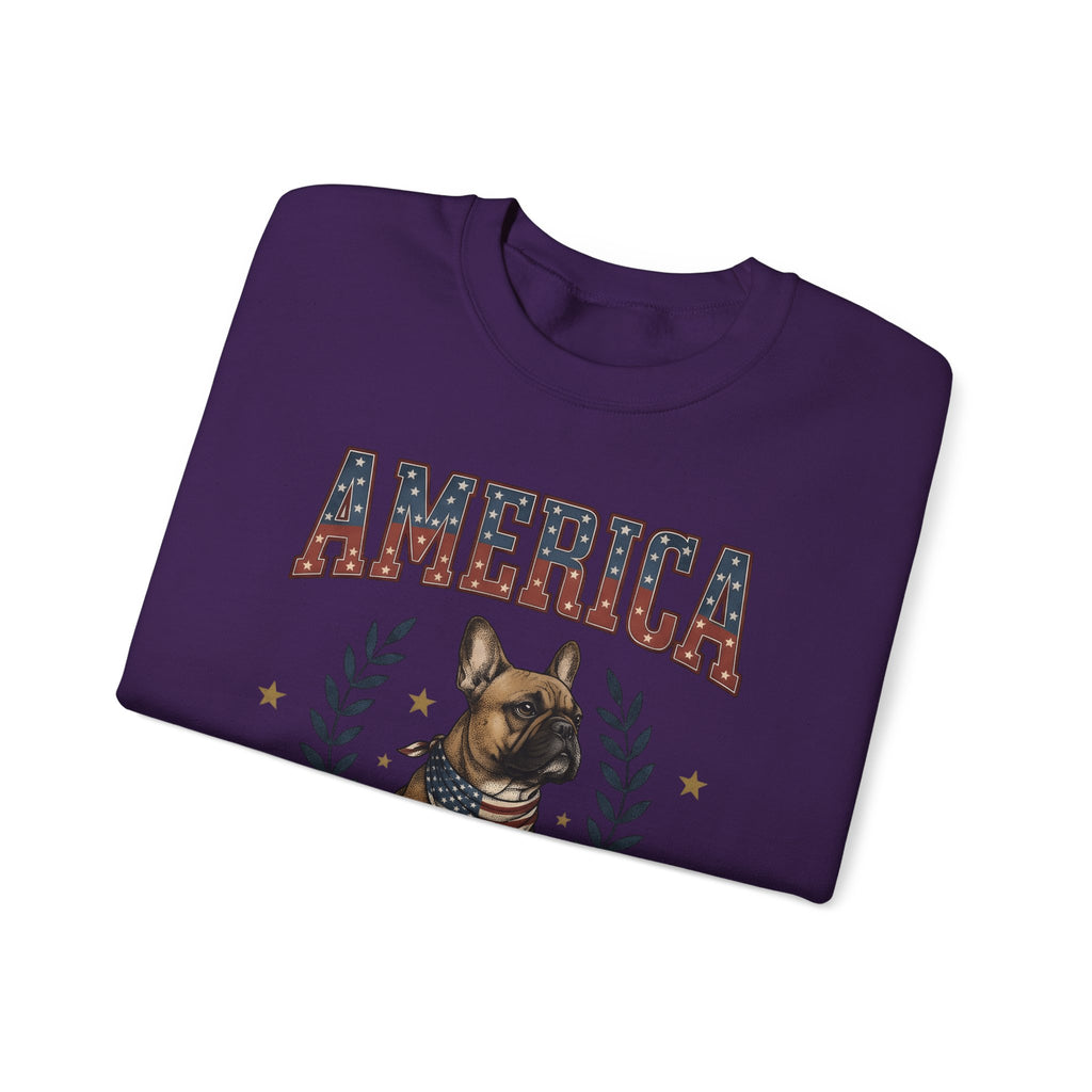 French Bulldog Sweatshirt America Patriotic Gift Women Vintage Sweatshirt Bouledogue Sweatshirt American Fan Retro Illustration Graphic Retro Stars Sweatshirt