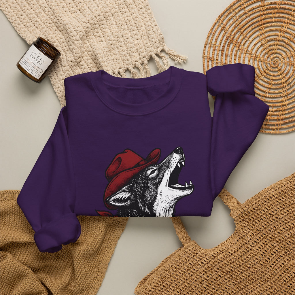 Cowboy Wolf Sweatshirt Cowgirl Western Gift Women Vintage Sweatshirt Werewolf Sweatshirt Cowboy Fan Retro Sweatshirt Rodeo Graphic Hand Drawn Bandana Sweatshirt