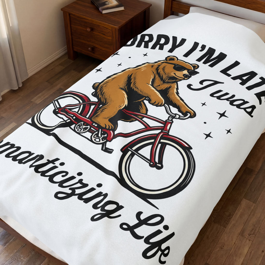 Bear Cycling Blanket Funny Creatures Gift Women Funny Cartoon Blanket Bear Blanket Humor Fan Cartoonish Blanket Animal Graphic Classic Cool Glasses