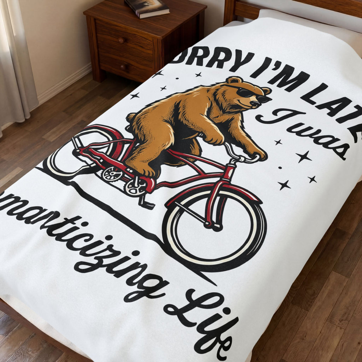 Bear Cycling Blanket Funny Creatures Gift Women Funny Cartoon Blanket Bear Blanket Humor Fan Cartoonish Blanket Animal Graphic Classic Cool Glasses