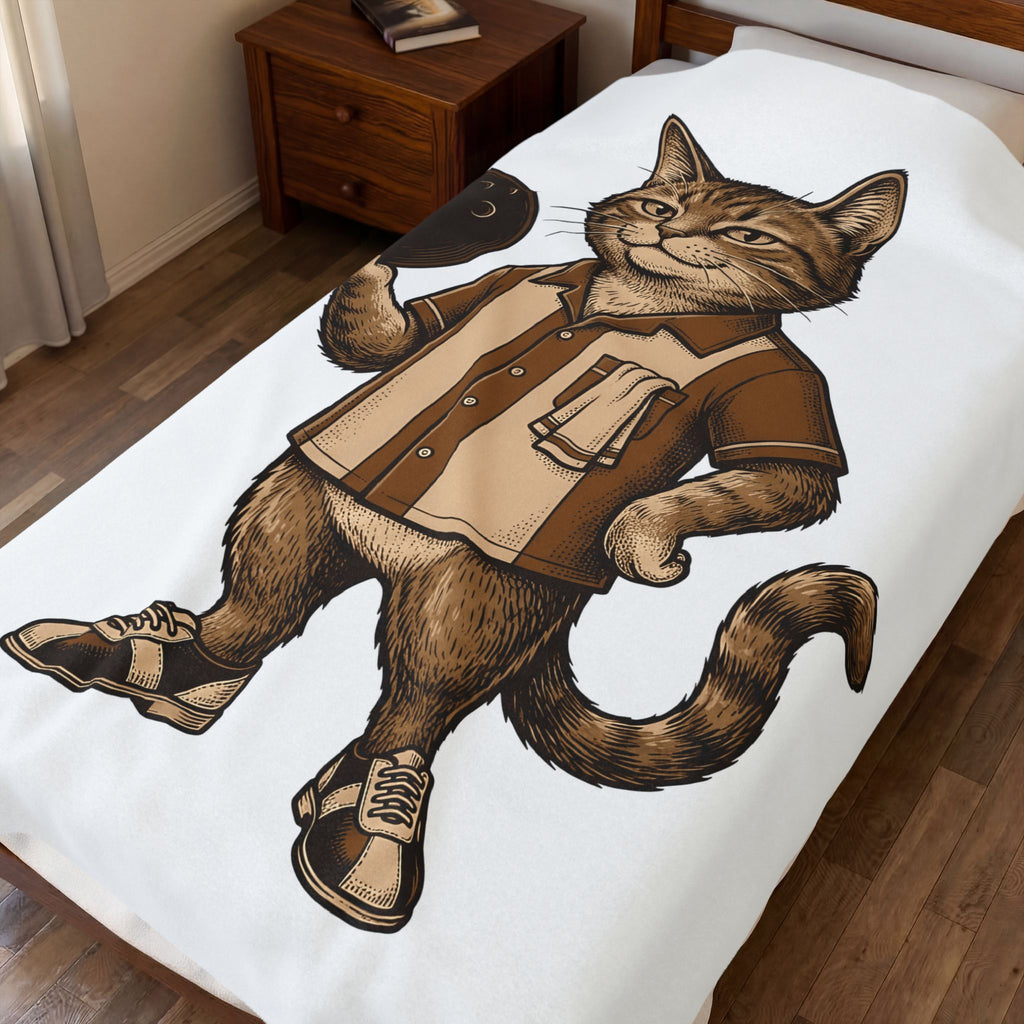 Bowling Kitten Blanket Sports Pet Gift Women Retro Blanket Kitten Blanket Athlete Fan Vintage Blanket Animal Graphic Sketch Bowling Sphere Blanket