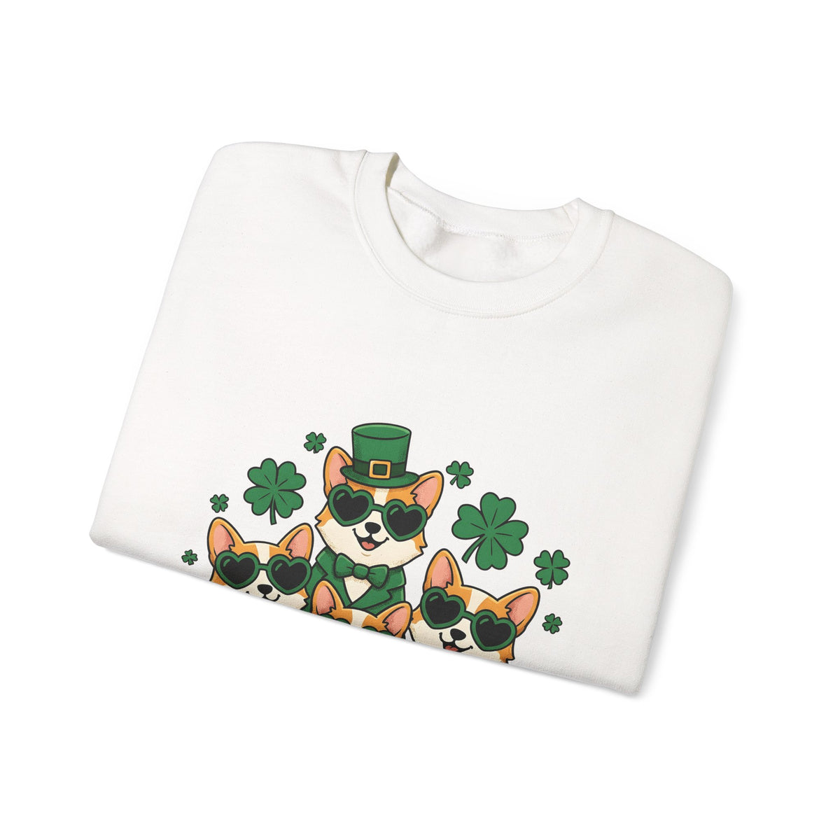 Corgi Puppies Sweatshirt St Patrick's Day Pet Owner Gift Women Comic Sweatshirt Puppy Sweatshirt Shamrock Fan Cartoon Sweatshirt Dog Mom Graphic Chibi Clover