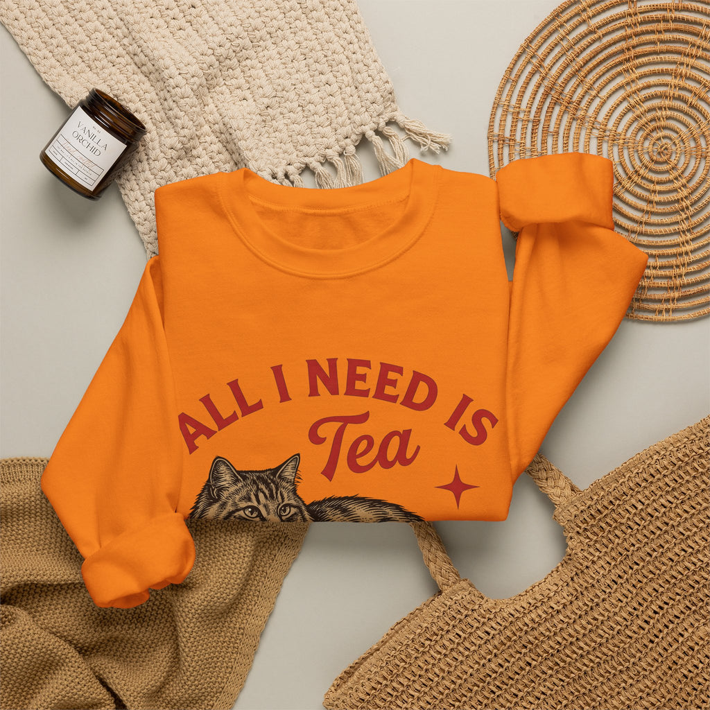 Cat Tea Cup Sweatshirt Cat Tea Gift Women Vintage Sweatshirt Kitty Sweatshirt Feline Fan Retro Sweatshirt Tea Infusion Graphic Hand Drawn Star Sweatshirt