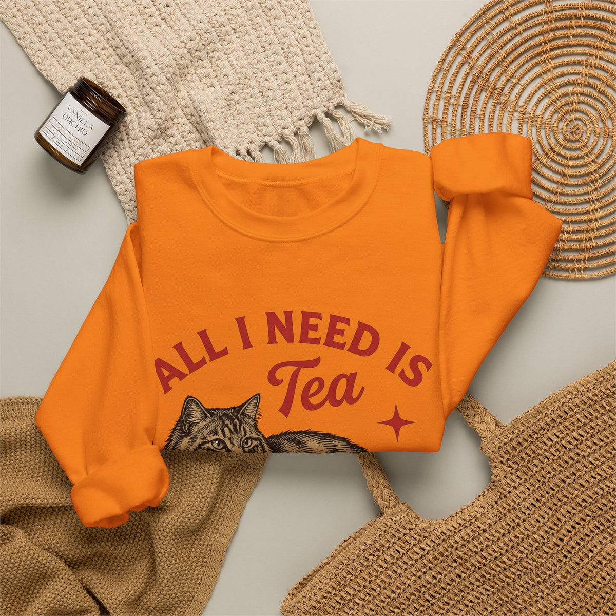 Cat Tea Cup Sweatshirt Cat Tea Gift Women Vintage Sweatshirt Kitty Sweatshirt Feline Fan Retro Sweatshirt Tea Infusion Graphic Hand Drawn Star Sweatshirt