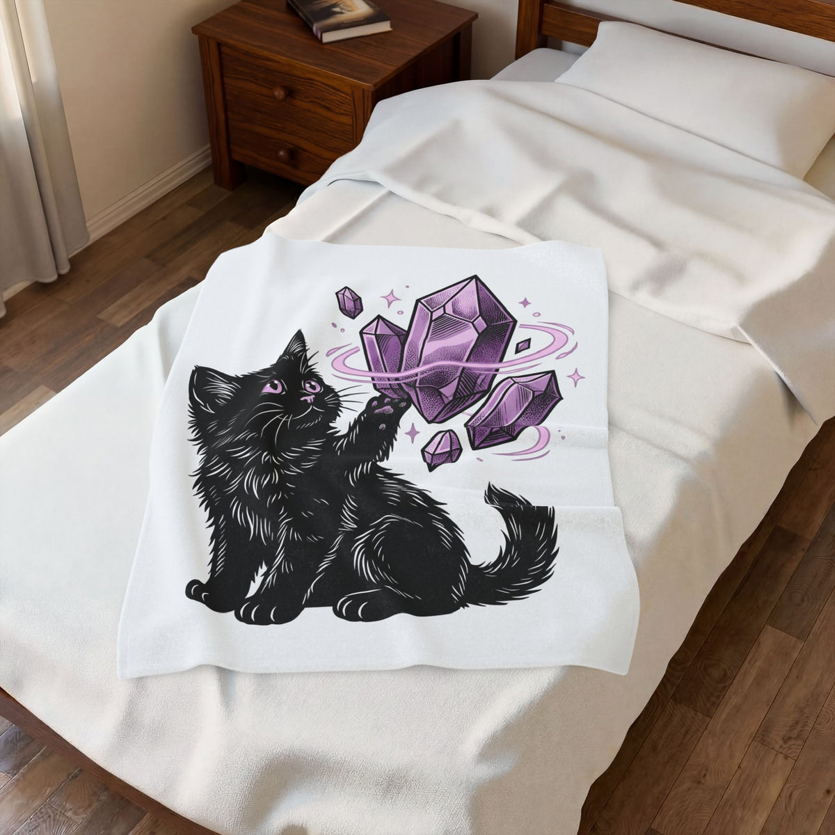 Dark Cat Blanket Cat Occult Gift Women Spiritual Blanket Black Cat Blanket Feline Fan Mystical Graphic Blanket Old School Minerals Blanket