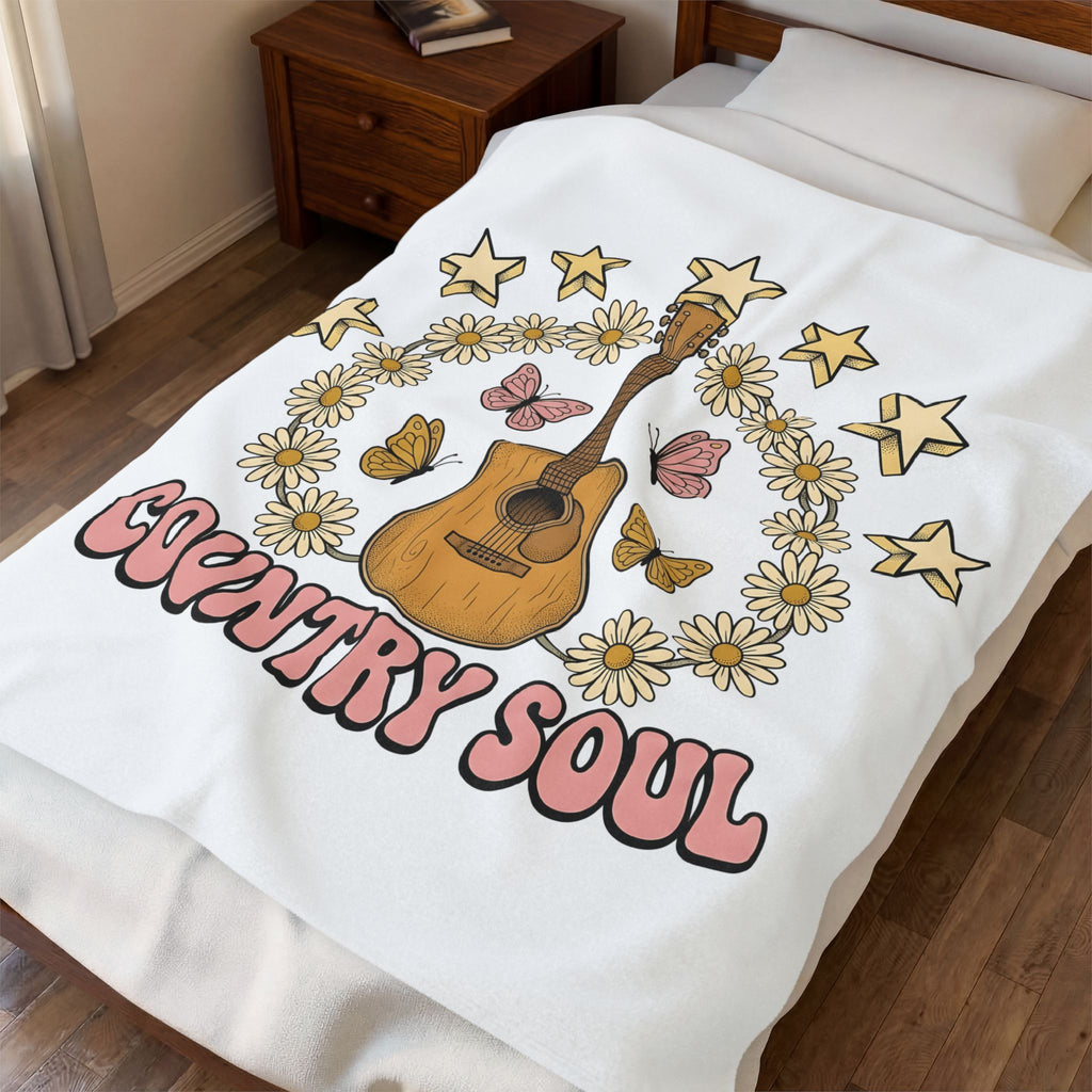 Acoustic Guitar Blanket Cowgirl Music Gift Women Boho Blanket Guitar Blanket Cowboy Fan Boho Chic Blanket Melody Graphic Vintage Daisies Blanket