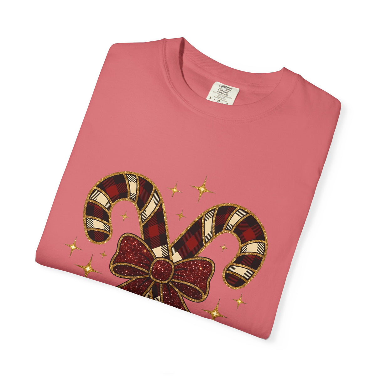 Striped Candy Bow T-Shirt Christmas Event Gift Women Glimmer T-Shirt Candy Bow T-Shirt Christmas Fan Sparkle T-Shirt Party Graphic Gingham Star